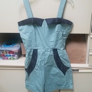 Super cute sage green pin up style romper xs
